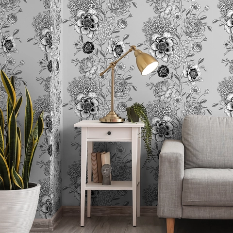 Vintage Botanische Bloem Zelfklevende Muursticker PVC Waterdicht Schets Bloemen Behang Voor Woonkamer Slaapkamer Decor