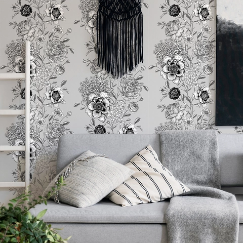 Vintage Botanische Bloem Zelfklevende Muursticker PVC Waterdicht Schets Bloemen Behang Voor Woonkamer Slaapkamer Decor