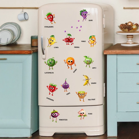Cartoon Fruit Vegetables Wall Stickers PVC Waterproof Decals For Kitchen Kids Room Home Decor