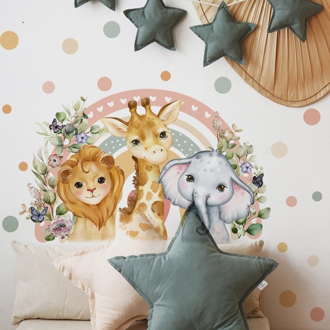 Adesivi Murali Animali Cartoni Animati Autoadesivi Acquerello Arcobaleno Leone Elefante Decorazione Per Cameretta Bambini
