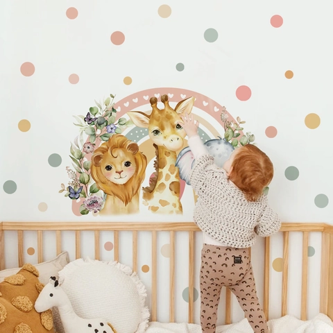 Adesivi Murali Animali Cartoni Animati Autoadesivi Acquerello Arcobaleno Leone Elefante Decorazione Per Cameretta Bambini