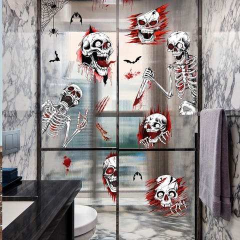 Halloween Window Clings Static Cling PVC Blood Handprint Skeleton Bats Spiders Scary Festive Home Party Decorations