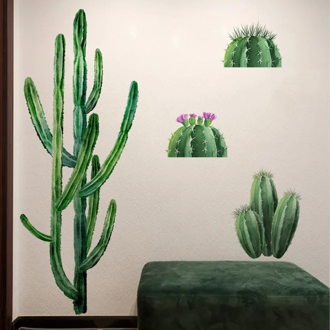 Cactus Wall Stickers PVC Waterproof Self Adhesive Watercolor Green Plant Decals For Living Room Bedroom Decoration