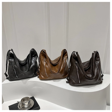 Vintage PU Leder Shopper Tasche Für Damen Große Kapazität Multifunktionaler Rucksack Retro Schultertasche Urban