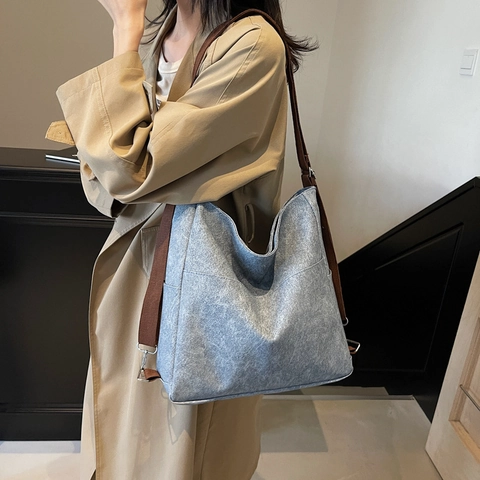Borsa Tote Vintage Grande Capacità Pelle PU Opaca Borsa A Spalla Da Donna Pendolare Tracolla Larga Regolabile