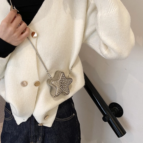 Mini Borsa A Tracolla A Forma Di Stella Con Strass Catena In Metallo Borsa Da Sera Per Donna Stile Y2K