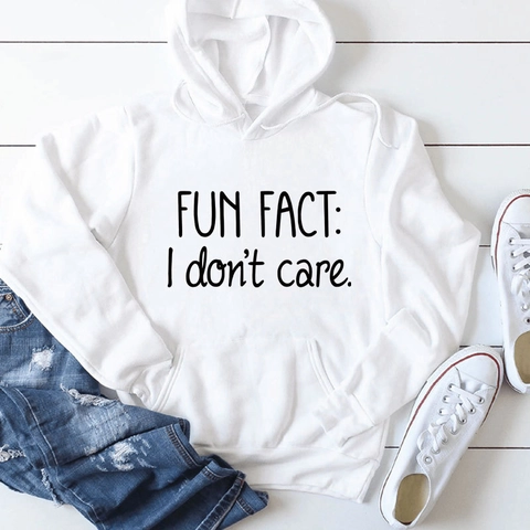Γυναικείο Φούτερ Με Κουκούλα Fun Fact I Don't Care Στάμπα Βαμβάκι Πολυεστέρας Χαλαρή Εφαρμογή Μακρύ Μανίκι Με Τσέπη Καγκουρό