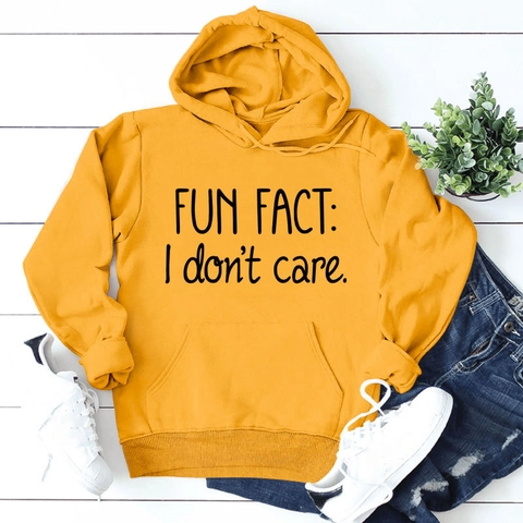 Γυναικείο Φούτερ Με Κουκούλα Fun Fact I Don't Care Στάμπα Βαμβάκι Πολυεστέρας Χαλαρή Εφαρμογή Μακρύ Μανίκι Με Τσέπη Καγκουρό