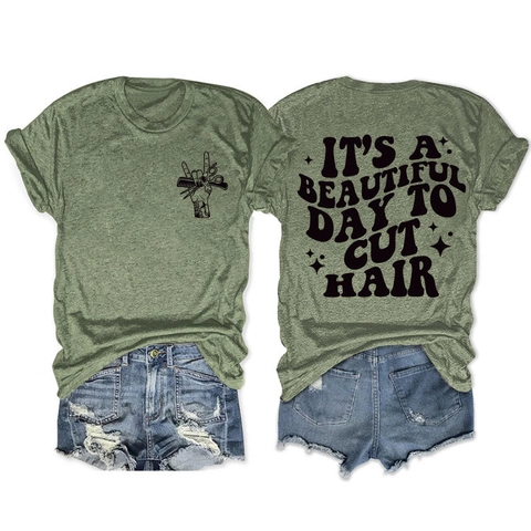 T-Shirt Donna Misto Cotone Maniche Corte Girocollo Morbida Casual Parrucchiere Grafica Slogan Stampa Tee