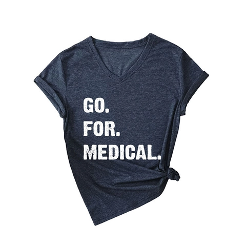 Women V Neck Short Sleeve Cotton Blend T-Shirt Go For Medical Slogan Print Casual Letter Top Summer Tee
