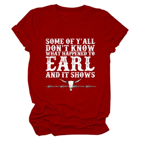 Cotton Blend Women T-Shirt Round Neck Short Sleeve Western Bull Skull Graphic Letter Print Loose Retro Top