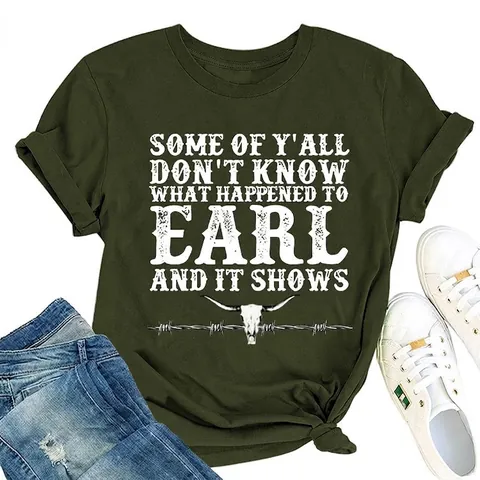 Cotton Blend Women T-Shirt Round Neck Short Sleeve Western Bull Skull Graphic Letter Print Loose Retro Top