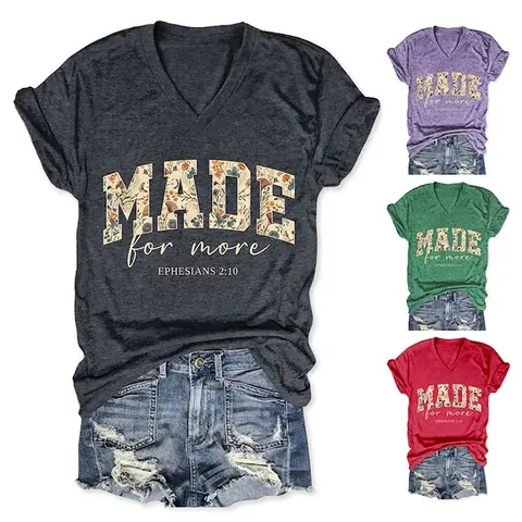 Maglietta Con Scollo A V Da Donna Misto Cotone Maniche Corte Made For More Grafica Top Casual