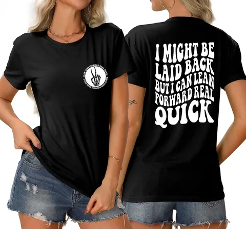 Women T-Shirt Cotton Blend Round Neck Short Sleeve Skeleton Hand Print Back Letter Graphic Casual Loose Streetwear