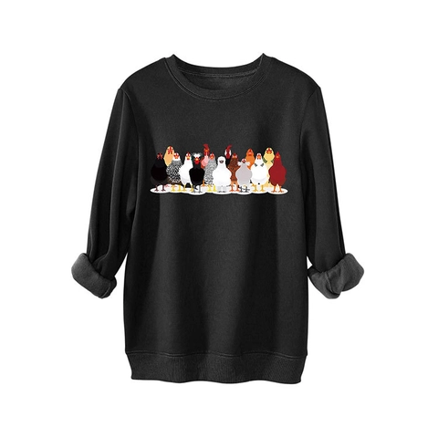 Dames Sweatshirt Katoenmix Fleece Gevoerd Ronde Hals Lange Mouwen Grappige Kip Print Casual Oversized Pullover