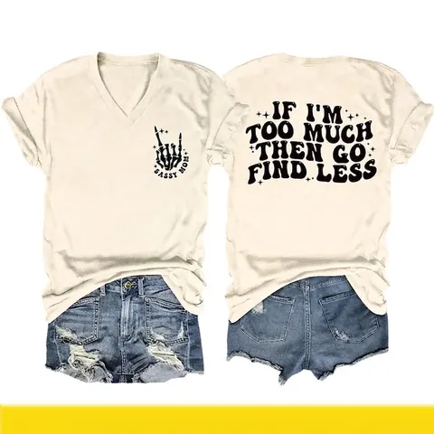 Damen Casual V-Ausschnitt Kurzarm T-Shirt Und Denim Shorts Set Slogan Print Amerikanischer Retro-Stil Baumwollmischung