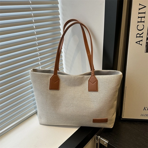Borsa Tote In Tela Vintage Grande Capacità Patchwork Pelle PU Stile Urbano Semplice Borsa A Spalla Per Donna Quotidiana