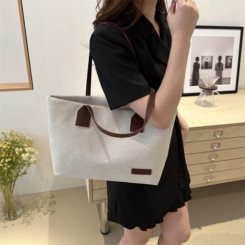 Borsa Tote In Tela Vintage Grande Capacità Patchwork Pelle PU Stile Urbano Semplice Borsa A Spalla Per Donna Quotidiana