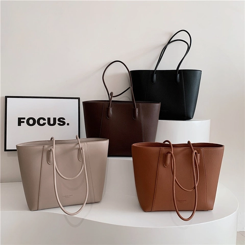 Women Large Capacity PU Leather Tote Bag Pebbled Texture Solid Color Retro Bucket Shoulder Bag For Daily Commute