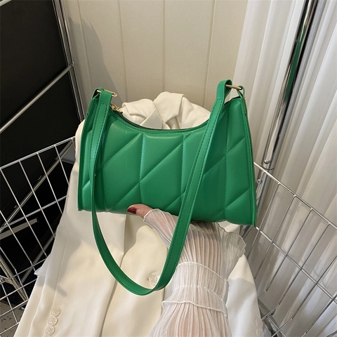 Quilted Shoulder Bag PU Leather Diamond Pattern Zipper Underarm Handbag For Women Casual Minimalist Fashionable