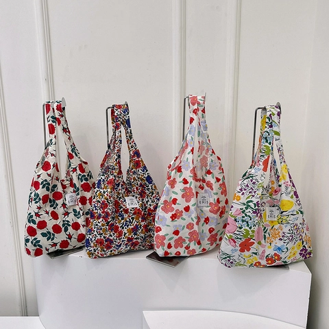 Koreaanse Stijl Bloemen Canvas Tote Bag Voor Vrouwen Grote Capaciteit Vintage Roos Patroon Schoudertas Eenvoudige Dagelijkse Boodschappentas