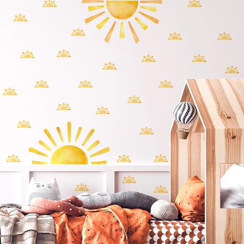 Stickers Muraux Soleil Aquarelle PVC Autocollant Imperméable Décoration Pour Chambre D'enfant Chambre Salon Esthétique