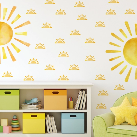 Stickers Muraux Soleil Aquarelle PVC Autocollant Imperméable Décoration Pour Chambre D'enfant Chambre Salon Esthétique