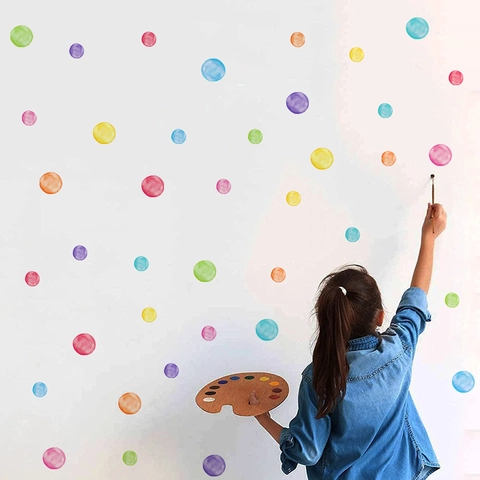 Stickers Muraux Pois Aquarelle Autocollants Cercle PVC Colorés Pour Chambre D'enfants Décoration Maison Amovible