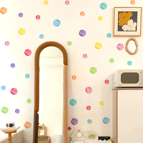 Stickers Muraux Pois Aquarelle Autocollants Cercle PVC Colorés Pour Chambre D'enfants Décoration Maison Amovible