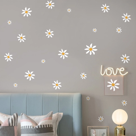 Daisy Flower Wall Stickers PVC Self-Adhesive Decals For Kids Room Nursery Bedroom Living Room Modern Home Decor
