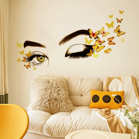 Stickers Muraux Créatifs Oeil Cils Et Papillon PVC Autocollants Décoratifs Pour Salon Chambre Décor Moderne