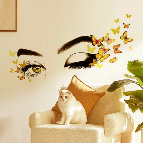 Stickers Muraux Créatifs Oeil Cils Et Papillon PVC Autocollants Décoratifs Pour Salon Chambre Décor Moderne