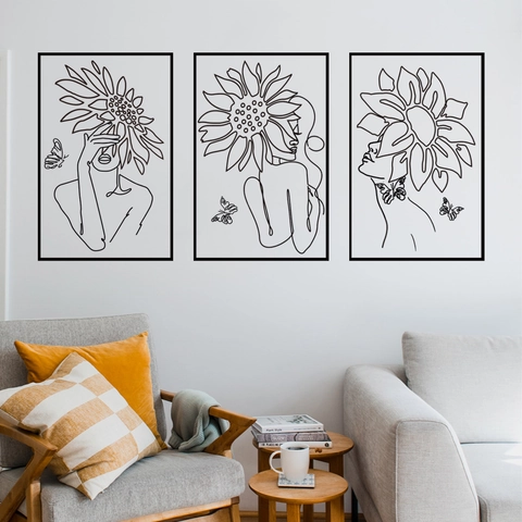 Minimalist Line Art Woman Face Wall Stickers With Sunflower Butterfly Pattern PVC Modern Decor For Living Room Bedroom