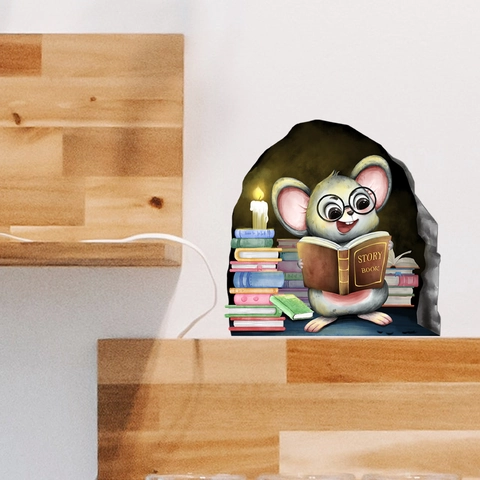 Leuchtender Mauseloch Wandaufkleber PVC Cartoon Tier Für Schlafzimmer Wohnzimmer Deko Visueller Effekt Nachtlicht