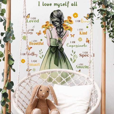 Girl Sunflower Butterfly Wall Sticker Inspirational English Quotes DIY Removable PVC Self Adhesive Decal For Living Room Bedroom Kids Room Decoration