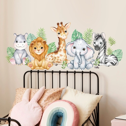 Aquarel Cartoon Jungle Dieren Muurstickers PVC Zelfklevend Babykamer Decoratie Voor Kinderkamer Slaapkamer