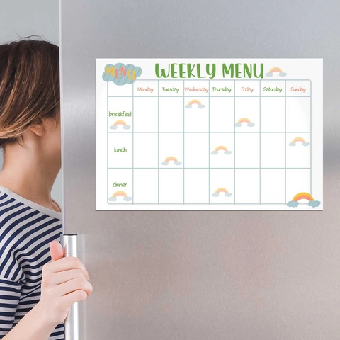 Weekly Menu Planner Magnetic Whiteboard Fridge Sticker Erasable Rainbow Design Kitchen Meal Prep Board Sheet Calendar