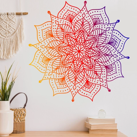 Mandala Wall Decals Floral PVC Self-Adhesive Bohemian Decor For Living Room Bedroom Gradient Color Removable