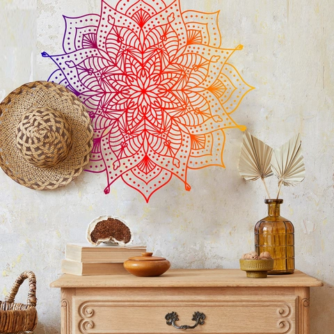 Mandala Wall Decals Floral PVC Self-Adhesive Bohemian Decor For Living Room Bedroom Gradient Color Removable