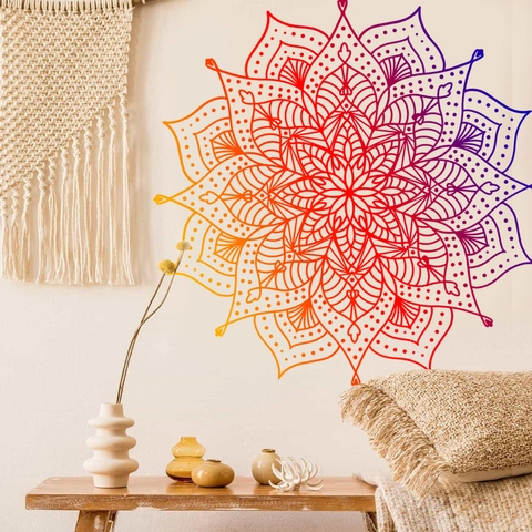 Vinilo Decorativo De Pared Flor Mandala PVC Degradado De Color Arte Bohemio Para Sala De Estar Dormitorio Decoración