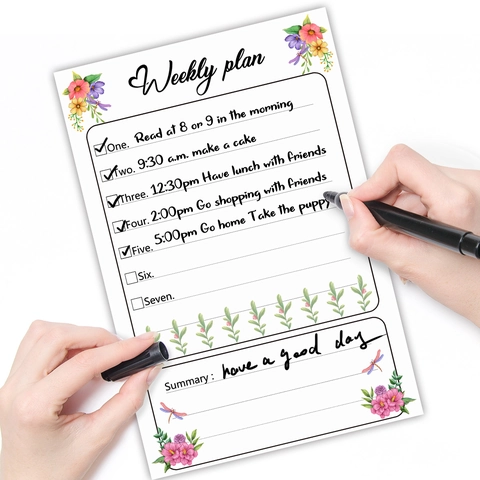 Wochenplan Whiteboard Aufkleber Abwischbare PVC Wandtattoo Blumenmuster Libelle Zeitplan Für Haus Büro Dekoration