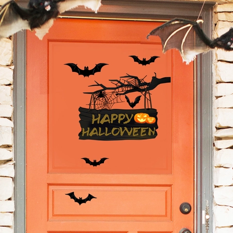 Halloween Wandtattoo Fledermaus Spinne Kürbis Happy Halloween Türaufkleber PVC Selbstklebend Grusel Party Deko