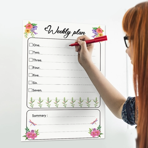 Wochenplan Whiteboard Aufkleber Abwischbare PVC Wandtattoo Blumenmuster Libelle Zeitplan Für Haus Büro Dekoration