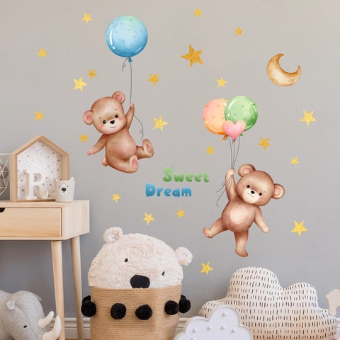 Adesivi Murali Luminosi Al Buio Orso Cartone Animato Palloncini Stelle Luna PVC Decalcomanie Per Cameretta Bambini
