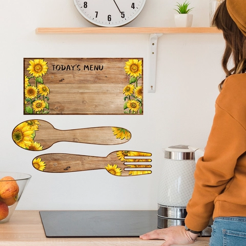 Sunflower Kitchen Wall Sticker Rewritable Whiteboard Decal PVC Fork Spoon Rectangle Home Decor Art