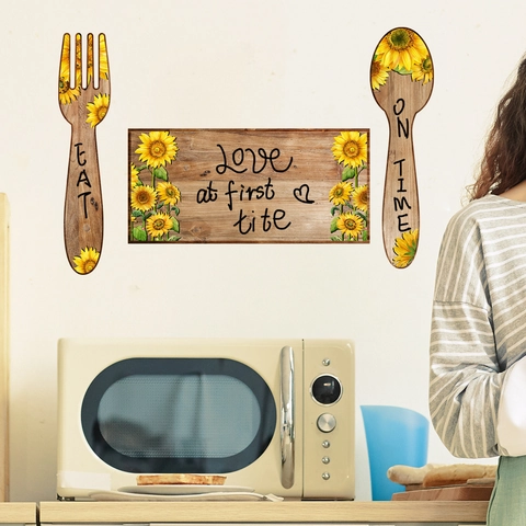 Sunflower Kitchen Wall Sticker Rewritable Whiteboard Decal PVC Fork Spoon Rectangle Home Decor Art