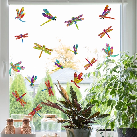 Dragonfly Window Stickers PVC Static Cling Glass Decals Colorful Waterproof Decorative For Bedroom Kitchen Bathroom