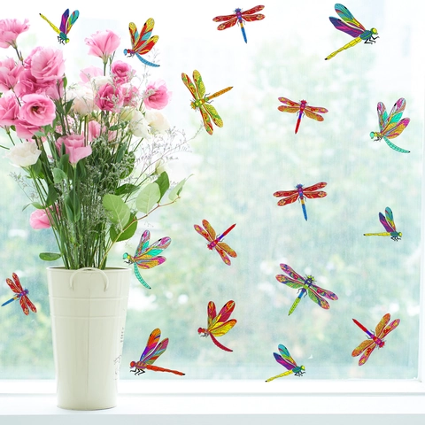Dragonfly Window Stickers PVC Static Cling Glass Decals Colorful Waterproof Decorative For Bedroom Kitchen Bathroom