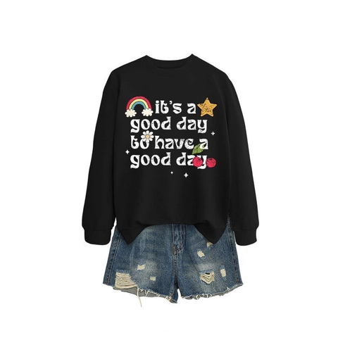 Felpa Da Donna Misto Cotone Girocollo Manica Lunga Stampa Lettere Ispiratrici Grafica Arcobaleno Casual Retro Streetwear Top