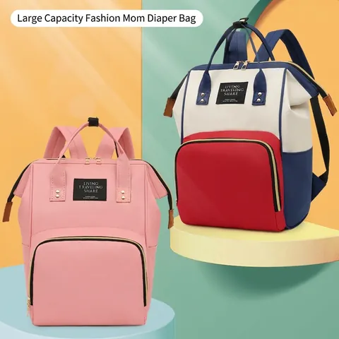 Zaino Per Pannolini In Nylon Impermeabile Grande Capacità Multifunzionale Blocco Di Colore Borsa Da Viaggio Per Mamme Genitori